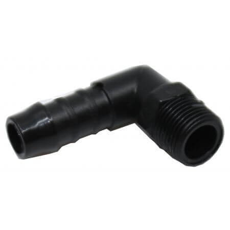 Knee with hose tail for plastic hose 16mm