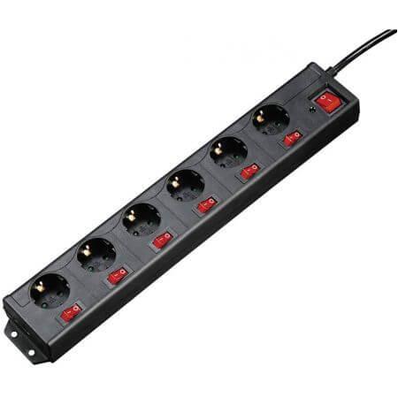 Socket black 6-way with switches